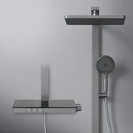 EMKE Duschsystem mit Thermostat Duschset mit 40cm Thermostatische Platte, Brausestange, Handbrause mit 4 Strahlstärken,Regendusche mit Armatur, Anthrazit Matt