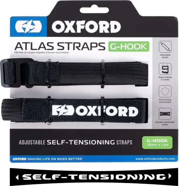 Oxford Atlas G-Hook, sangles auto-tendues - Noir - 26 mm x 1