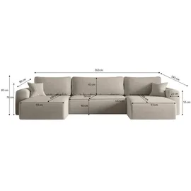 Kaiser Ecksofa mit schlaffunktion und bettkasten, Sofa U-form, Couch U-form CAPRI Poso Beige