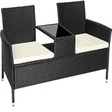 tectake Rattan Gartensitzbank mit Tisch  Schwarz/Beige