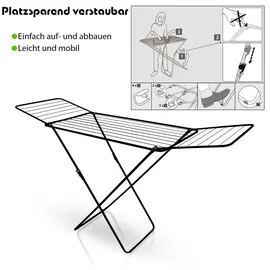 BigDean Wäscheständer Schwarz zusammenklappbar 18m Trockenlänge – Wäschetrockner Ständer mit X-Beinen für stabilen Stand – Europe