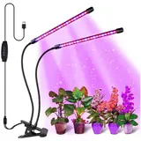 BlingBin Pflanzenlampe 1-4Köpfe Pflanzenlampe LED Pflanzenlicht Vollspektrum Pflanzenleuchte, Timerfunktion, LED fest integriert, Rote, Blau, Rot+Blau, Wachsen licht Vollspektrum mit 10 Stufen schwarz