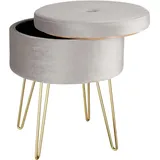 Tectake Sitzhocker Ava gepolstert in Samtoptik 300kg mit Stauraum, rund, 37.5x44.5x37.5 cm, Wohnzimmer, Hocker, Sitzhocker