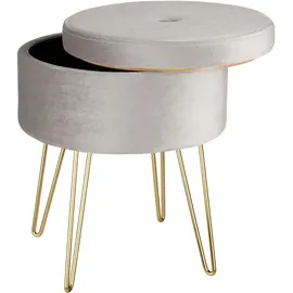 Tectake Sitzhocker Ava gepolstert in Samtoptik 300kg mit Stauraum, rund, 37.5x44.5x37.5 cm, Wohnzimmer, Hocker, Sitzhocker