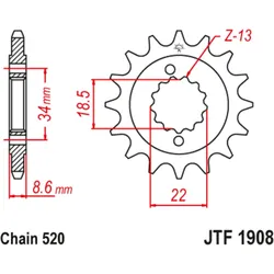 JT SPROCKETS Stahl Geräuschfreies Kettenrad 1908 - 520