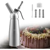 Randaco - TolleTour Sahnespender 0.5 l Aluminium Sahnesyphon Mit 3 Edelstahl Deko-Düsen und Reinigungbürste für die Zubereitung von Schlagsahne.