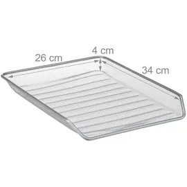 Relaxdays Dokumentenablage aus Metall, 3 Fächer, Mesh Design Schreibtischablage für A4 silber,