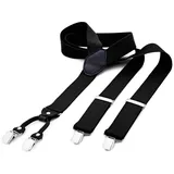 DonDon Hosenträger DonDon® Herren Hosenträger breit 4 Clips mit Leder in Y-Form elastisch (1-St) Y-Form, verstellbar mit Clipverschluß, elastisch schwarz