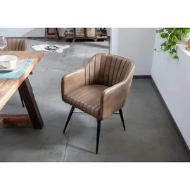 Massivmoebel24 Esszimmerstuhl Iron Label Stuhl Echtleder beige/braun
