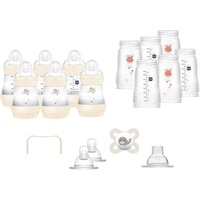 MAM Easy Start Anti-Colic Babyflaschen Set XXL, mitwachsende Baby Erstausstattung mit Schnuller, Flaschen, Sauger und mehr, Baby Geschenk Set, ab Geburt, beige/zartrosa