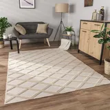 Paco Home Teppich Wohnzimmer Schlafzimmer Kurzflor Boho Skandi Raute 3D Grau Anthrazit, Grösse 120x160 cm - Beige