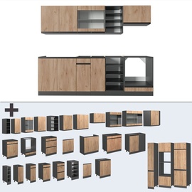 Vicco Küchenzeile Küchenblock Einbauküche R-Line J-Shape Anthrazit Eiche 240 cm modern Küchenschränke Küchenmöbel