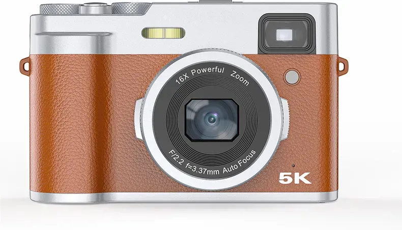 Songdian Retro-Digitalkamera 48MP – Autofokus, kompakt, 5K Ultra HD, 2,8-Zoll-LCD, optischer Sucher, für Schüler, Jugendliche und Anfänger – Braun