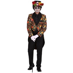 thetru Kostüm Mexikanischer Totenkopf Herrenfrack, Im Dia de los Muertos-Stil gemusterte Anzugjacke für Männer schwarz 54
