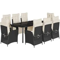 VidaXL 9-tlg. Garten-Essgruppe mit Kissen Schwarz Poly Rattan