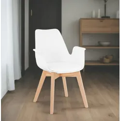 Kadima Design Armlehnstuhl Konferenz & Esszimmer  Kunstleder & Eichenholz Premium  Weiß & Beige  Pflegeleicht & 100kg belastbar  NIVEX Kollektion