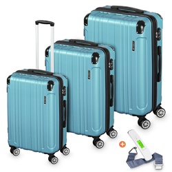 Veska Hartschalenkoffer Kofferset "Madrid"  3 teilig mit TSA Zahlenschloss 4 Rollen ABS-Hartschale, Reisekoffer Trolley Rollkoffer Koffer - nebelblau