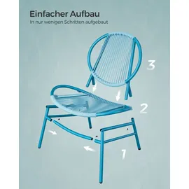 Songmics Balkonmöbel, 3er Set, mit Tisch, 2 Stühlen, seeblau