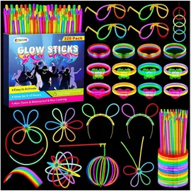 luxuskollektion 326 Stück Neon Knicklichter Party Set mit 176 Verbinder Glow Sticks