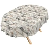 ANRO Tischdecke abwaschbar Baumwolloptik Palmenblätter Grau wetterfest (Einzelstück 1-tlg, eine Tischdecke), Stofftischdecke schmutzabweisend 260x140cm Palmenblätter Grau grau Oval | 140 cm x 260 cm