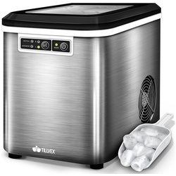 tillvex Eiswürfelmaschine 2,2 Liter Wassertank Ice-Maker LED-Display & Selbstreinigungsfunktion, Edelstahl 12 kg – 24 h, Eiswürfelbereiter silberfarben