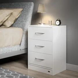 CASARIA Nachttisch Eloise 54x39x28cm Weiß LED 3 Schubladen Kabelführung Wandbefestigung Boxspringbett Schlafzimmer Nachtschrank Nachtkonsole Nachtkommode Holz