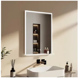 EMKE Badspiegel mit Beleuchtung, Badspiegel mit Ablage Beschlagfrei Lichtspiegel Wandspiegel 50x70 cm