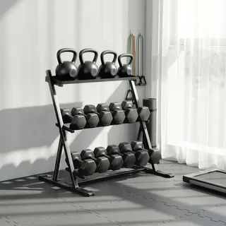 SPORTNOW Verstellbarer Dreistöckiger Hantelständer Max 200kg Kurzhantelständer