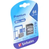 Verbatim microSDXC 64 GB Class 10 UHS-I + SD-Adapter