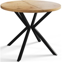 Runder Esszimmertisch LOFT LITE, ausziehbarer Tisch Durchmesser: 90 cm/170 cm, Wohnzimmertisch Farbe: Hellbraun, mit Metallbeinen in Farbe Schwarz
