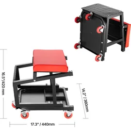 Vevor Arbeitshocker Kunstleder schwarz 136 kg belastbar mit Rädern