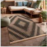 Paco Home Teppich Cologne 494, rechteckig, Höhe: 11 mm, Flachgewebe, meliert, Rauten Motiv, mit Fransen, Outdoor geeignet grau 80 cm x 150 cm x 11 mm