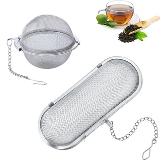 2 Stück Gewürzei Teesieb, Langlebig für Losen Tee Mit Einer Schließe Gewürzsieb und Tea Infuser Teaballs Elliptisch und Kugelförmig Groß zum Mitkochen