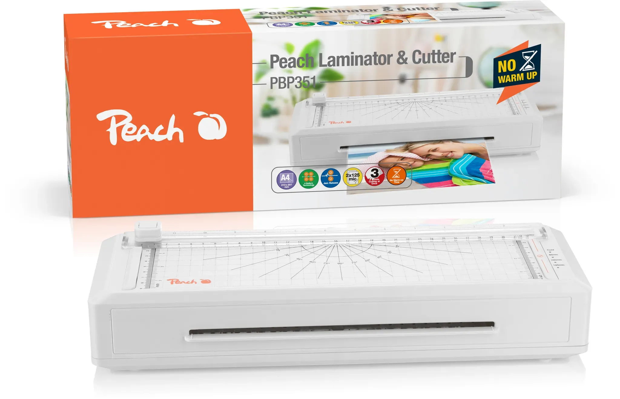 Peach 3 in 1 A4  Laminiergerät Plug & Play inkl. Trimmer &  Laminierfolien, PBP351