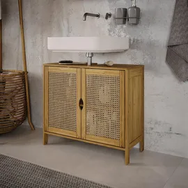 Vicco Waschbeckenunterschrank Liora, Bambus/Rattan/Creme, 68 x 60 cm mit 2 Türen zur Aufbewahrung von Badutensilien und Handtüchern