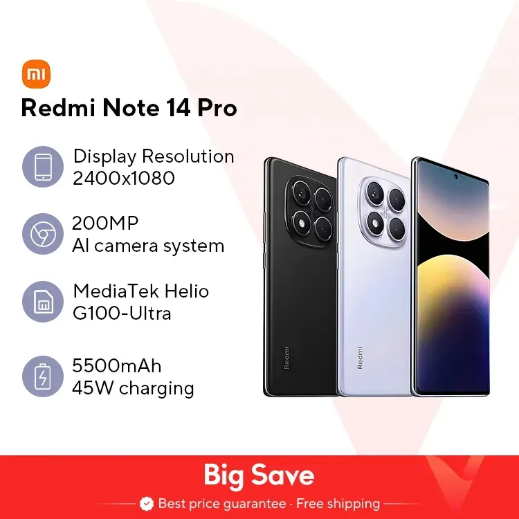 Weltpremiere Globale Version Xiaomi Redmi Note 14 Pro 4G Smartphone 200 MP AI Kamera MediaTek Helio G100-Ultra 6,67