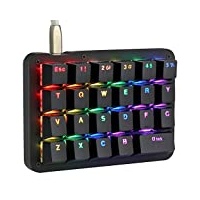 Koolertron Einhand Mini Tastatur, Mechanische Gaming Tastatur mit 23 Voll Programmierbaren Tasten, Gaming Tastatur für Windows Mac Schreibkraft PC Gamer (Black/RGB Backlit/Red switches)