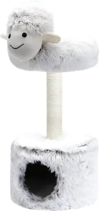 NOBLEZA Kratzbaum in Schaf-Form mit einzelner Stange, weiß, L 34 x B 34 x H 67 cm, 1 Stück, für Katzen