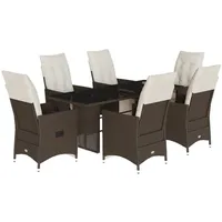 vidaXL 7-tlg. Garten-Bistro-Set mit Kissen Braun Poly Rattan