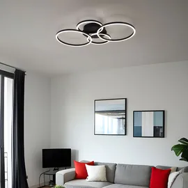 GLOBO Deckenleuchte Ringleuchte Deckenlampe Innen Leuchte vier Ringe Design, schwarz matt opal, Metall, LED, LxBxH: 65,5x40,6x7,5 cm