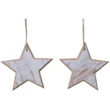 Decoris Christbaumschmuck Holz Sterne 12cm x 2 Stück mit Glitzer braun Natur weiß
