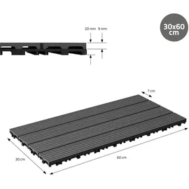 ECD Germany WPC Terrassenfliesen 60 x 30 cm / 12 St. 2 m2 Anthrazit
