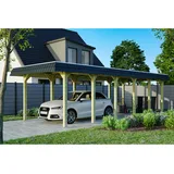 SKANHOLZ Spreewald Walmdach Carport aus Nadelholz 3,45 x 8,93 m schwarze Blende