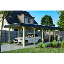 SKANHOLZ Spreewald Walmdach Carport aus Nadelholz 3,45 x 8,93 m schwarze Blende
