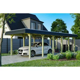 SKANHOLZ Spreewald Walmdach Carport aus Nadelholz 3,45 x 8,93 m schwarze Blende