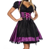 Dirndl Kleid Kostüm mit Bluse und Schürze aus Jacquard Stoff und Spitze Oktoberfest Dirndl lila/schwarz M