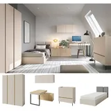 TRAUMMÖBEL QMM Jugendzimmer Kinderzimmer komplett Laris Set C Schrank 3-türig Kommode Schreibtisch Wandregal Bett 200x90 Farbauswahl (Sandbeige - Eiche geölt)