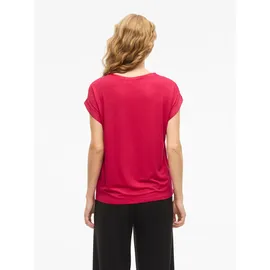 VILA Kurzarmshirt "VIELLETTE S/S SATIN TOP - NOOS", Damen, Gr. 42, jazzy, Satin, Obermaterial: 100% Polyester, unifarben, regular fit normal, Rundhals, mit Umschlag, Shirts, Satin Optik