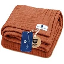 nordic coast company Babydecke Musselin [75 x 85 cm] – Puckdecke aus 100% Baumwolle, 4-lagig, Spucktuch, Stilltuch & Krabbeldecke für Neugeborene (Zimt Braun)
