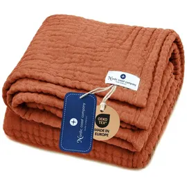 nordic coast company Babydecke Musselin [75 x 85 cm] – Puckdecke aus 100% Baumwolle, 4-lagig, Spucktuch, Stilltuch & Krabbeldecke für Neugeborene (Zimt Braun)